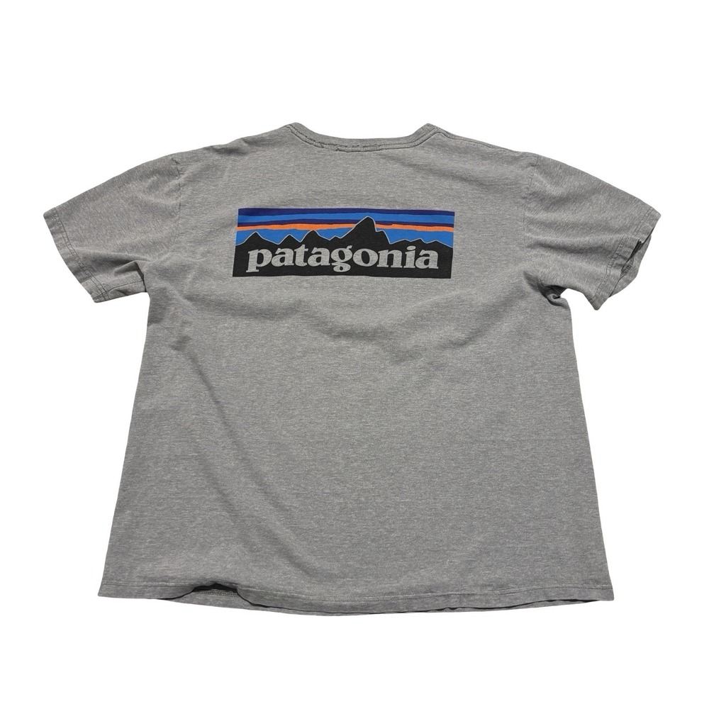 Patagonia Men's Double Sided Logo Gray T Shirt Size Large 22 x 26